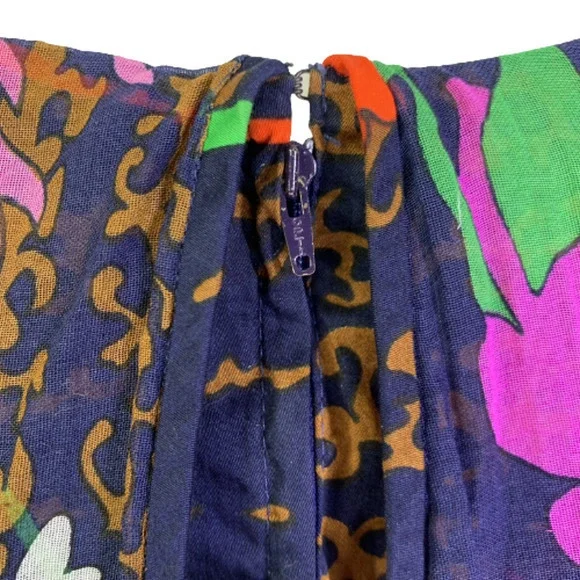 ERO Vintage Navy Blue Multi-Color Floral‎ Print Cotton Maxi Dress - Picture 10 of 13